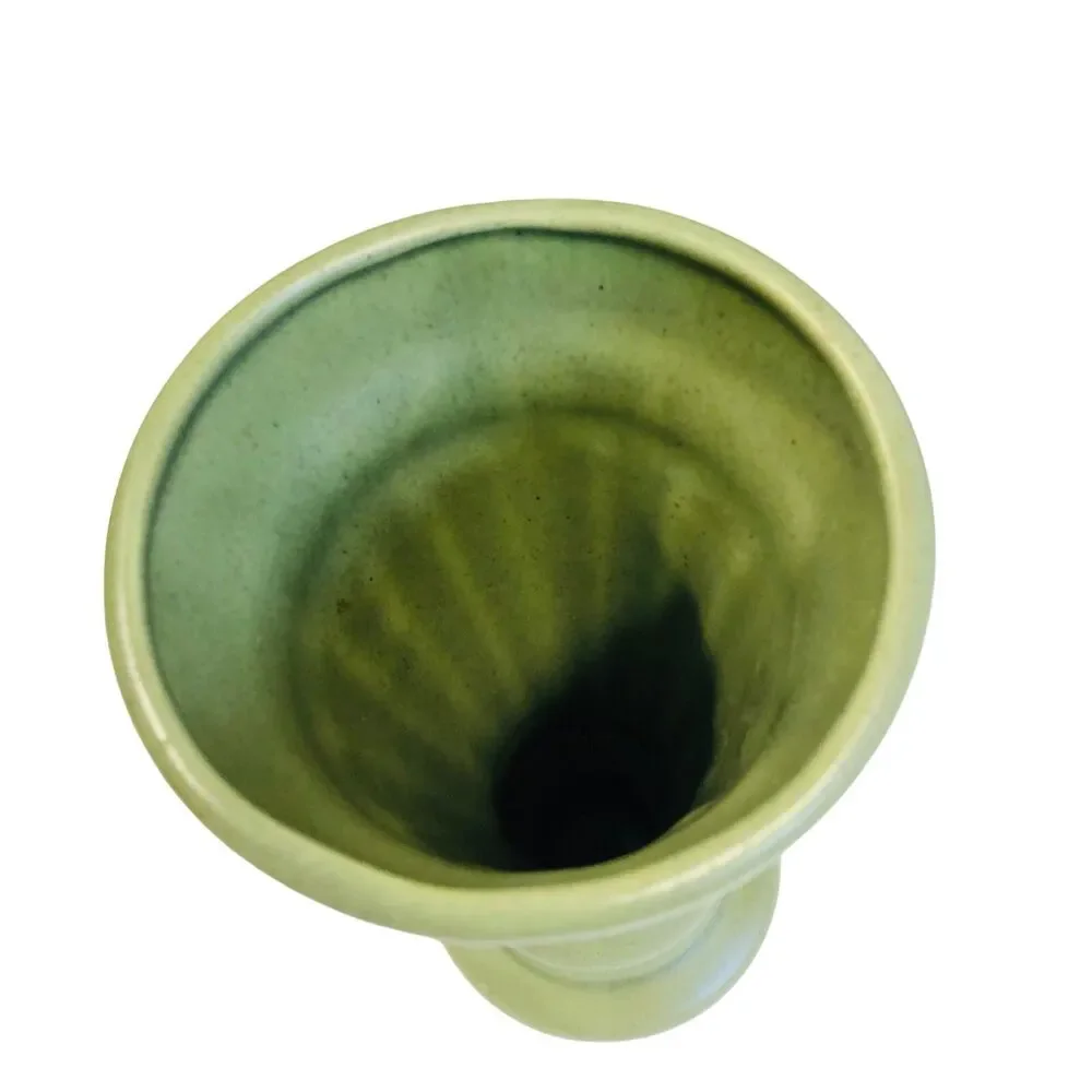 Vintage Haeger Pottery Arts & Crafts Light Green Vase 9 Inch Fluted 3.75 in Diam